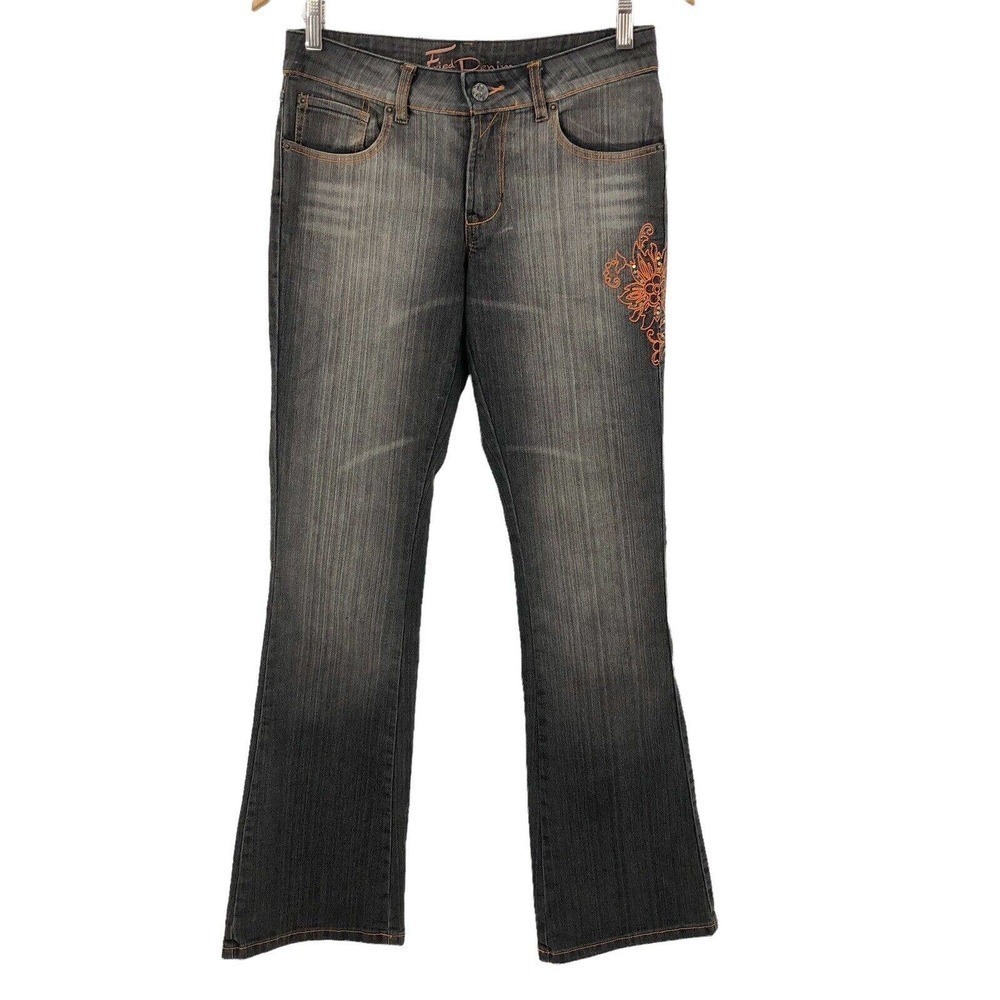 Fried Denim Women's Jeans Size 5/6 Embroidered Sequin Bootcut Charcoal Wash NWOT